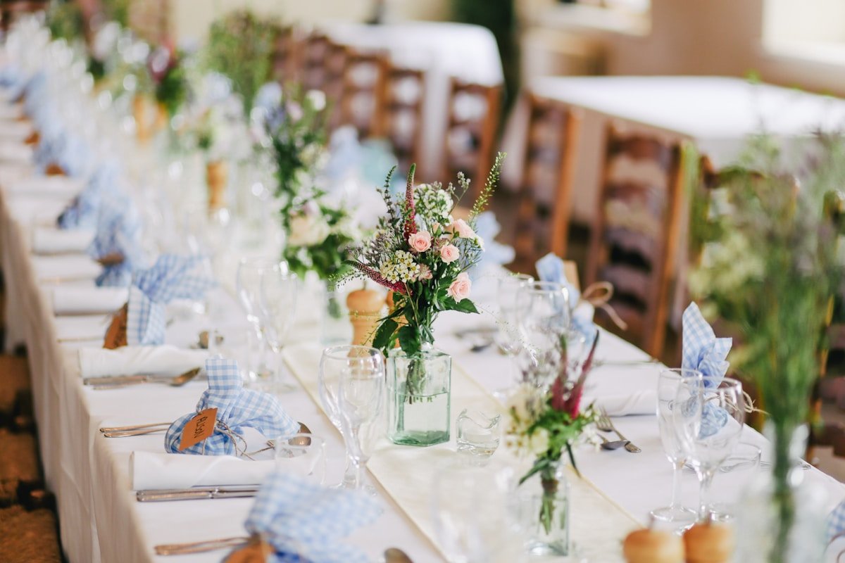 Romantic wedding celebration with beautiful flowers and candlelight